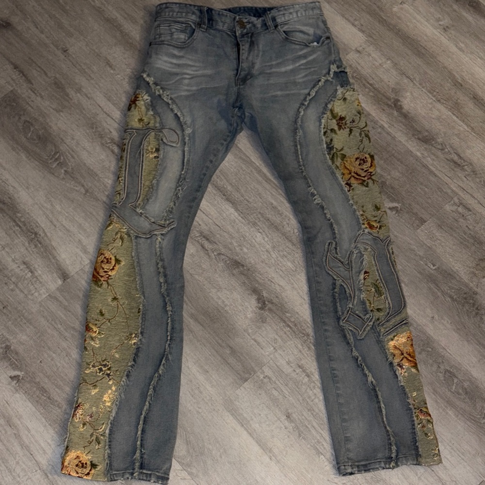 Stylish Gray Floral Men's Jeans